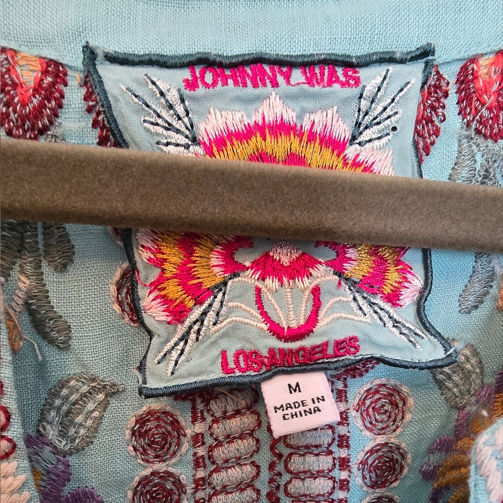 Johnny Was Aqua Floral Embroidered Tunic - Picture 3 of 5